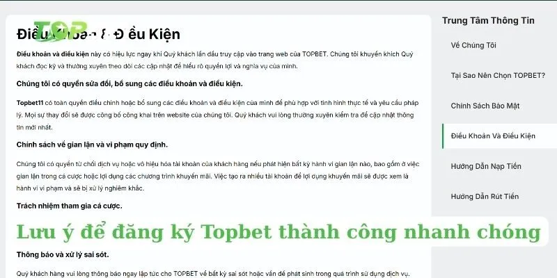Lưu ý để đăng ký Topbet thành công nhanh chóng