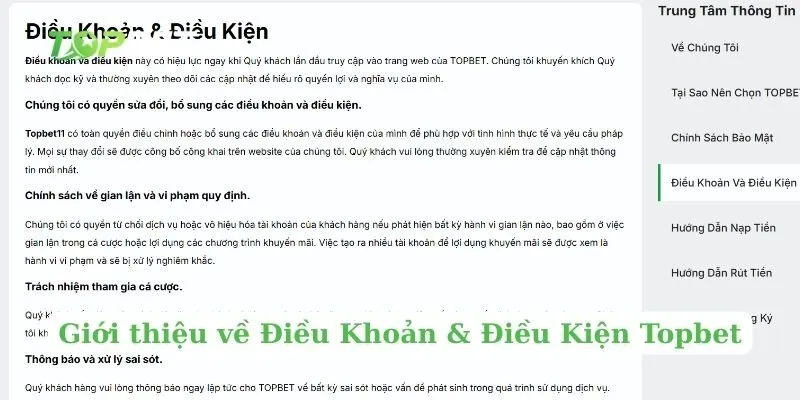 Giới thiệu về Điều Khoản & Điều Kiện Topbet