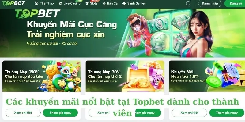 Các khuyến mãi nổi bật tại Topbet dành cho thành viên