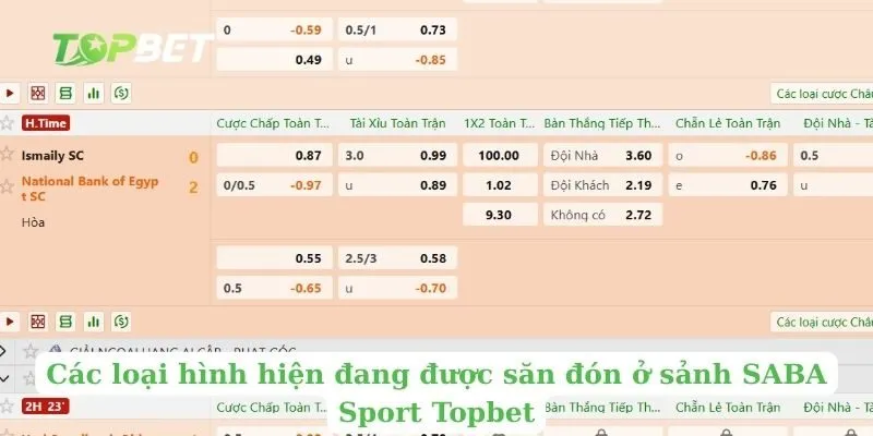 Các loại hình hiện đang được săn đón ở sảnh SABA Sport Topbet