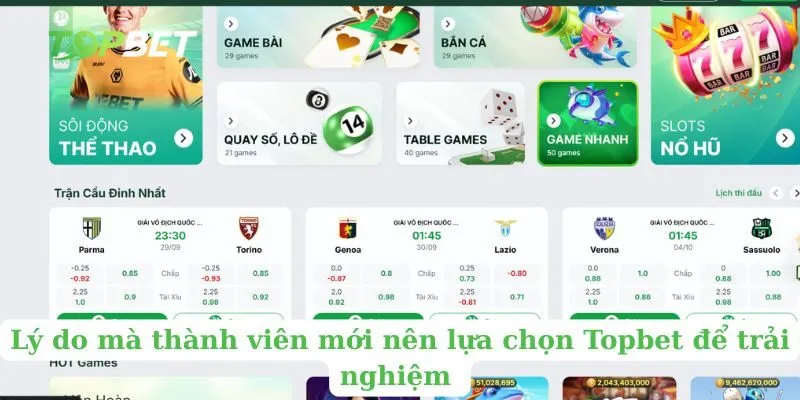 Lý do mà thành viên mới nên lựa chọn Topbet để trải nghiệm